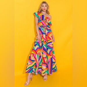 Rainbow One Shoulder Maxi Dress
